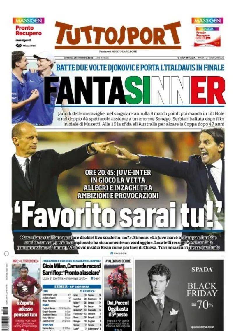 意大利三大报：尤文国米争夺榜首，意大利晋级戴维斯杯决赛！
